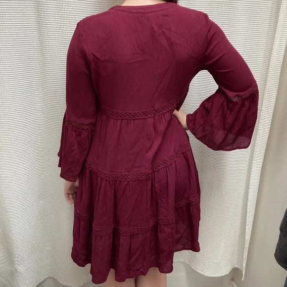 NWT Women’s Knox Rose Bohemian wine red flowy long-sleeved dress. Size small. - Picture 7 of 16